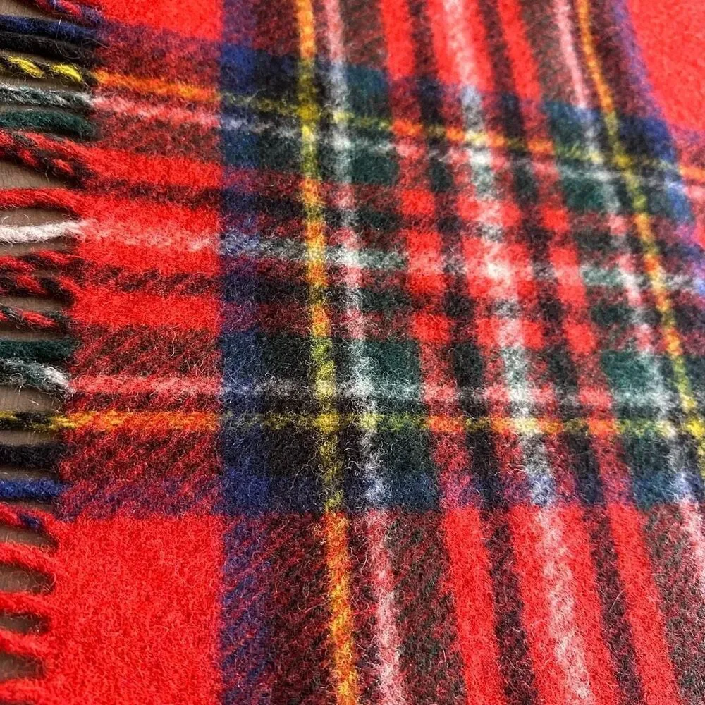 Connemara Foxford Ireland 100% Pure Wool Rug Blanket Red Royal Stewart Plaid Fri